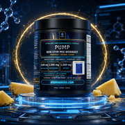 Non-stim pre-workout tub with pineapple pieces around the base
