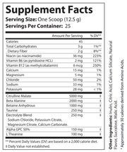Supplement Facts panel for non-stim pre-workout powder