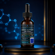 Amber glass diet drops bottle with black dropper cap and blue label