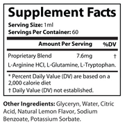 Supplement Facts panel with 1 ml serving size and proprietary blend