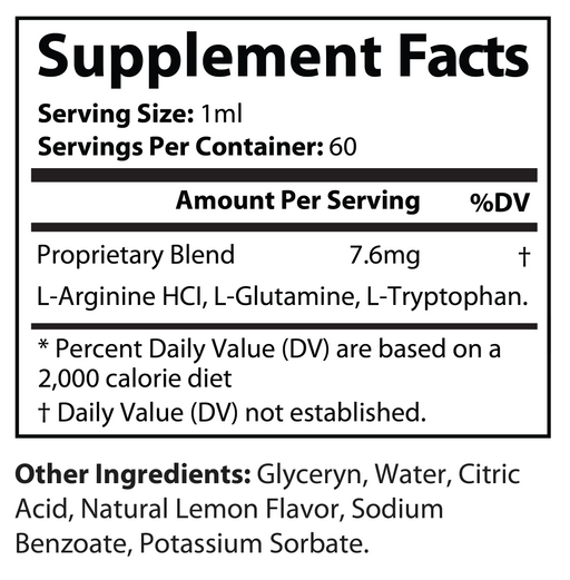 Supplement Facts panel with 1 ml serving size and proprietary blend
