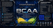 BCAA supplement label close-up, Supplement Facts panel and lemon lime