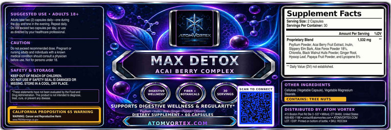 MAX DETOX ACAI BERRY COMPLEX supplement facts label panel