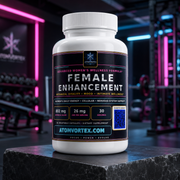AtomVortex Female Enhancement dietary supplement bottle with white cap and front label