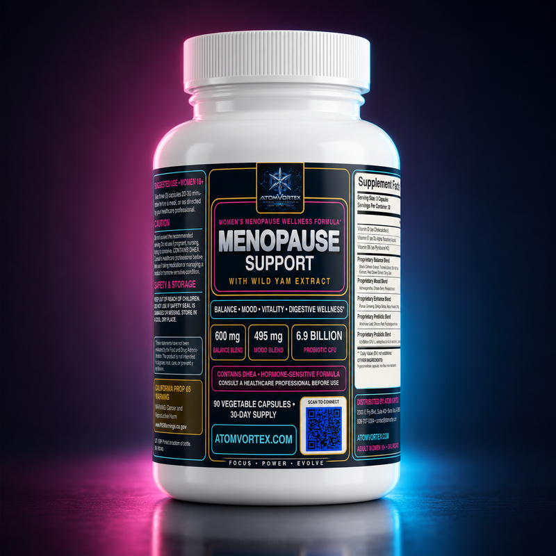 Menopause support supplement bottle with wild yam extract, pink cap, 90 vegetable capsules
