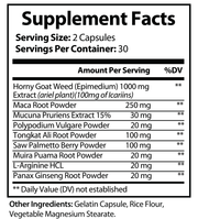 Supplement Facts label with serving size 2 capsules and ingredient amounts