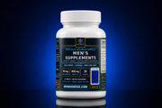 Men's daily supplements bottle with white cap and cream front label