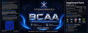 Supplement Facts label panel for BCAA fruit punch with nutrition table and QR code