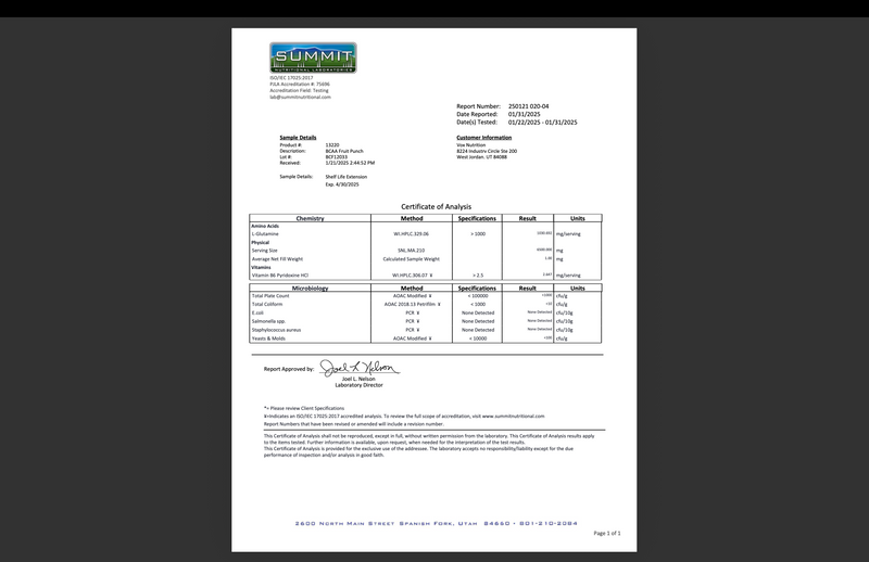 Supplement certificate document sheet with table of testing results and stamps