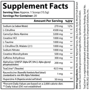 Supplement Facts panel for ATOMVORTEX Electroschock Elite pre-workout