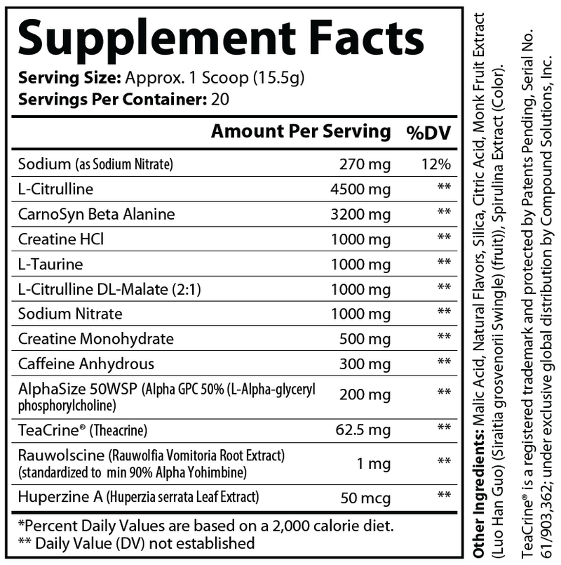 Supplement Facts panel for ATOMVORTEX Electroschock Elite pre-workout