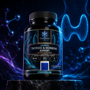 AtomVortex Advanced thyroid & hormone support supplement bottle with blue label design