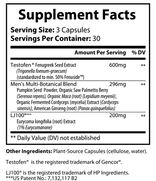 Supplement facts label for Ragnarok dietary supplement, 3-capsule serving