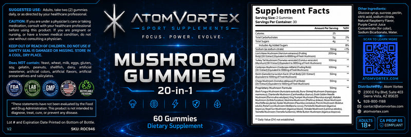 Atom Vortex Mushroom Gummies 20-in-1