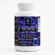 MAX DETOX ACAI BERRY COMPLEX supplement bottle with white cap